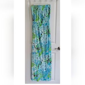 Lilly Pulitzer Marlisa Strapless Maxi Dress in Spa Blue Lets Cha Cha Small